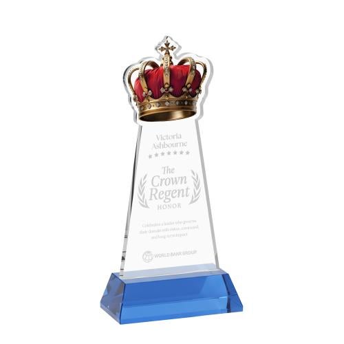 Corporate Awards - Crystal Awards - Crown Sky Blue on Hartford Base Abstract / Misc Crystal Award