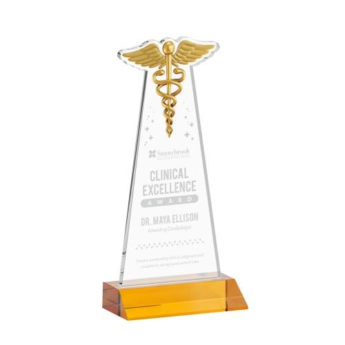 Corporate Awards - Crystal Awards - Caduceus Amber Abstract / Misc Crystal Award