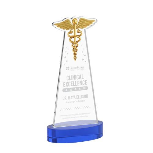 Corporate Awards - Crystal Awards - Caduceus Blue on Alberton Base Abstract / Misc Crystal Award