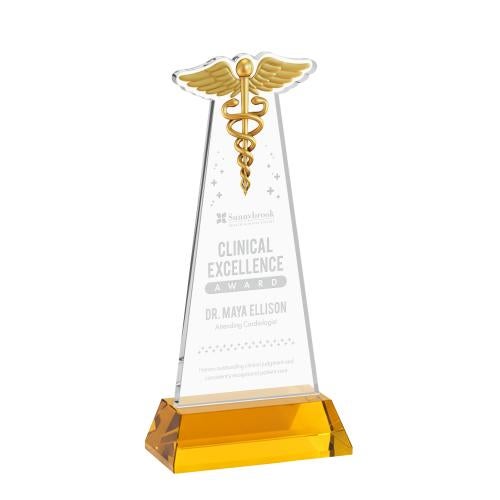 Corporate Awards - Crystal Awards - Caduceus Amber on Hartford Base Abstract / Misc Crystal Award