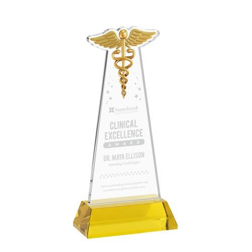 Corporate Awards - Crystal Awards - Caduceus Gold on Hartford Base Abstract / Misc Crystal Award