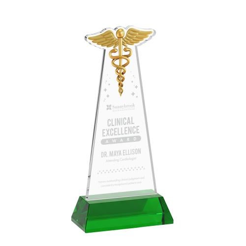 Corporate Awards - Crystal Awards - Caduceus Green on Hartford Base Abstract / Misc Crystal Award
