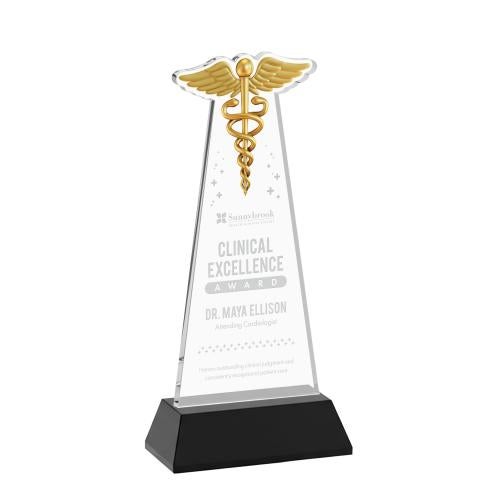 Corporate Awards - Crystal Awards - Caduceus Black on Hartford Base Abstract / Misc Crystal Award