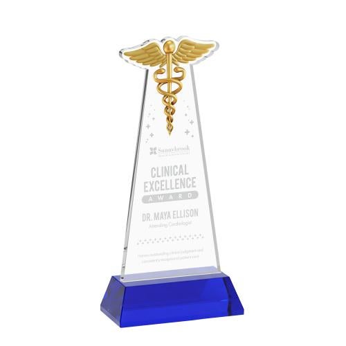 Corporate Awards - Crystal Awards - Caduceus Blue on Hartford Base Abstract / Misc Crystal Award