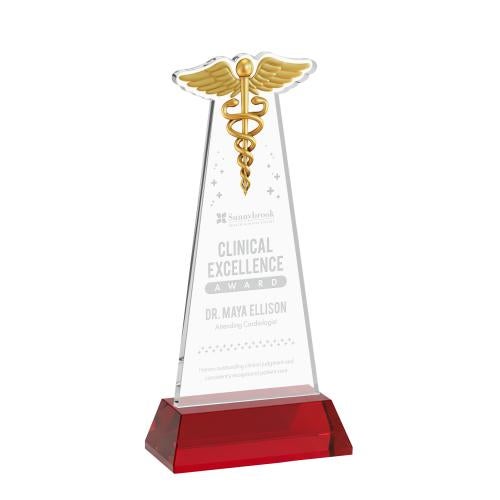 Corporate Awards - Crystal Awards - Caduceus Red on Hartford Base Abstract / Misc Crystal Award