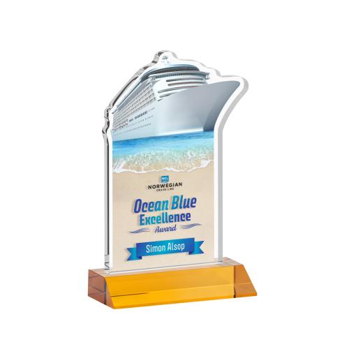 Corporate Awards - Crystal Awards - Voyager Full Color Amber Abstract / Misc Crystal Award