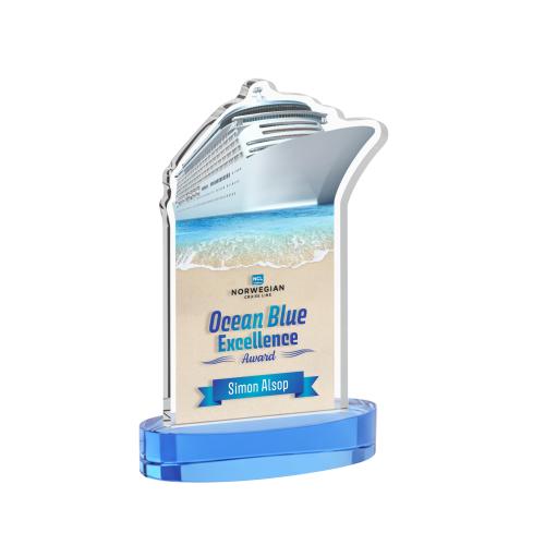 Corporate Awards - Crystal Awards - Voyager Full Color Sky Blue on Alberton Base Abstract / Misc Crystal Award