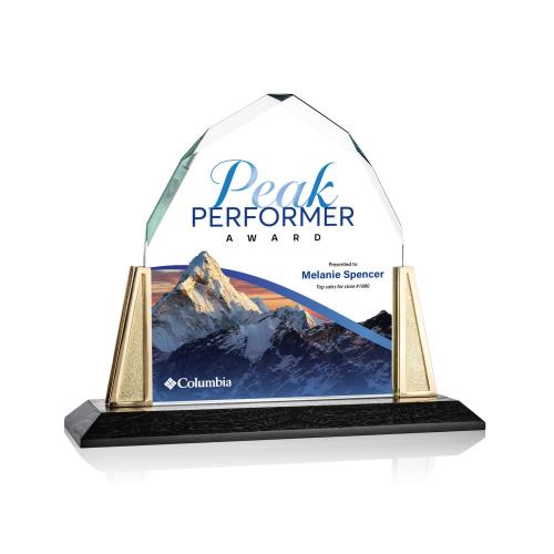 Corporate Awards - Crystal Awards - Avalon Full Color Gold Arch & Crescent Crystal Award