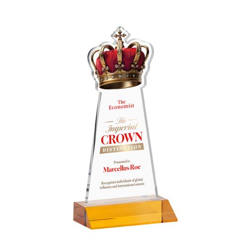 Corporate Awards - Crystal Awards - Crown Full Color Amber Abstract / Misc Crystal Award