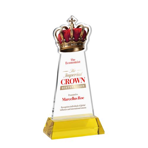 Corporate Awards - Crystal Awards - Crown Full Color Gold on Hartford Base Abstract / Misc Crystal Award