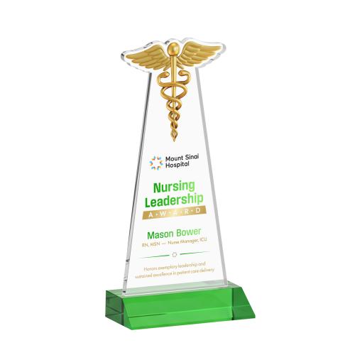 Corporate Awards - Crystal Awards - Caduceus Full Color Green Abstract / Misc Crystal Award
