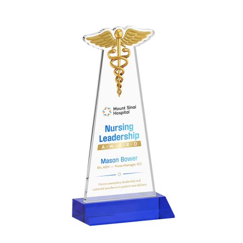 Corporate Awards - Crystal Awards - Caduceus Full Color Blue Abstract / Misc Crystal Award