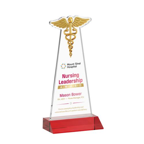 Corporate Awards - Crystal Awards - Caduceus Full Color Red Abstract / Misc Crystal Award