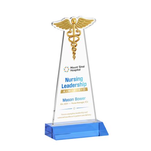 Corporate Awards - Crystal Awards - Caduceus Full Color Sky Blue Abstract / Misc Crystal Award