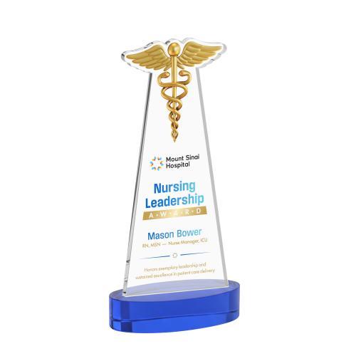 Corporate Awards - Crystal Awards - Caduceus Full Color Blue on Alberton Base Abstract / Misc Crystal Award