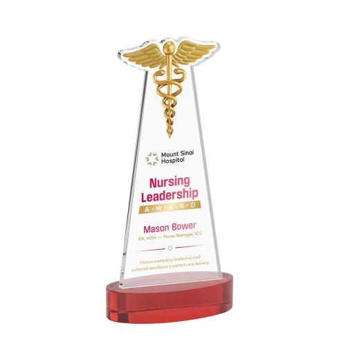 Corporate Awards - Crystal Awards - Caduceus Full Color Red on Alberton Base Abstract / Misc Crystal Award