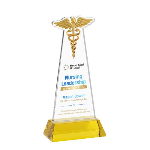 Corporate Awards - Crystal Awards - Caduceus Full Color Gold on Hartford Base Abstract / Misc Crystal Award