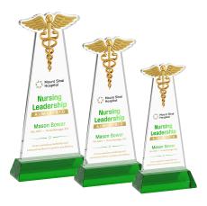 Caduceus Full Color Green on Hartford Base Abstract / Misc Crystal Award - Corporate Awards