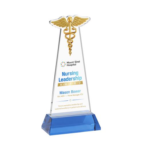 Caduceus Full Color Sky Blue on Hartford Abstract / Misc Crystal Award Corporate Awards - Crystal Awards - Caduceus Full Color Sky Blue on Hartford Abstract / Misc Crystal Award