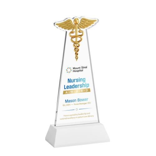 Caduceus Full Color White on Hartford Base Abstract / Misc Crystal Award Corporate Awards - Crystal Awards - Caduceus Full Color White on Hartford Base Abstract / Misc Crystal Award