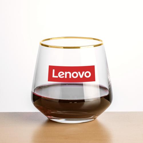 Corporate Recognition Gifts - Etched Barware - Wine Glasses - Tucson Gold Rim Stemless Wine - Imprinted
