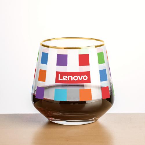 Corporate Recognition Gifts - Etched Barware - Wine Glasses - Tucson Gold Rim Stemless Wine - Full Color