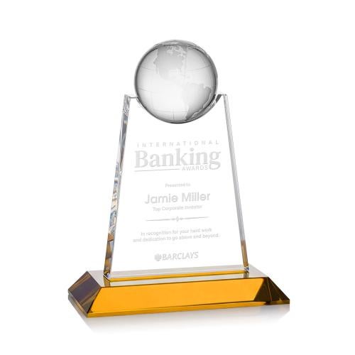 Netherford Globe Amber Spheres Crystal Award Corporate Awards - Crystal Awards - Netherford Globe Amber Spheres Crystal Award