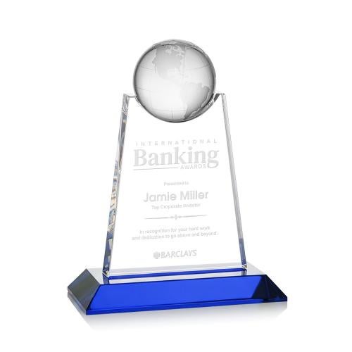Netherford Globe Blue Spheres Crystal Award Corporate Awards - Crystal Awards - Netherford Globe Blue Spheres Crystal Award