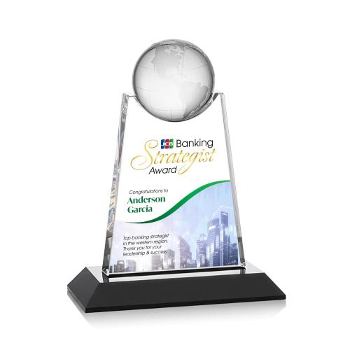 Corporate Awards - Crystal Awards - Netherford Globe Full Color Black Spheres Crystal Award