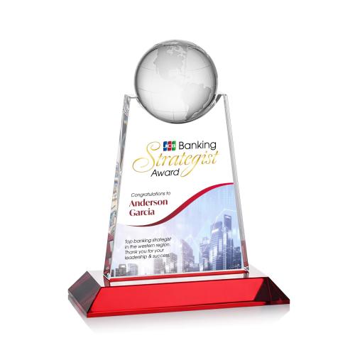 Corporate Awards - Crystal Awards - Netherford Globe Full Color Red Spheres Crystal Award