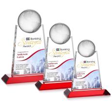 Netherford Globe Full Color Red Spheres Crystal Award - Corporate Awards