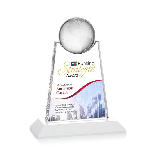 Corporate Awards - Crystal Awards - Netherford Globe Full Color White Spheres Crystal Award