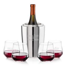 Pescara Wine Cooler & Tucson Stemless Wine Set - Etched Barware