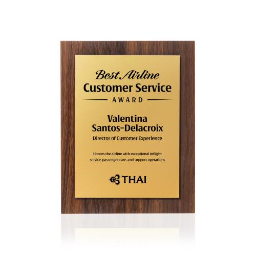 Corporate Awards - Award Plaques - Millsboro Plaque - Walnut Finish/Gold