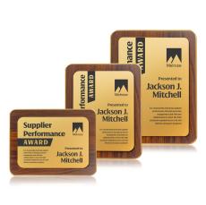 Reston Plaque - Walnut Finish/Gold - Wood Plaques