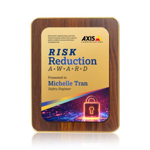 Corporate Awards - Award Plaques - Reston Full Color Plaque - Walnut Finish/Gold