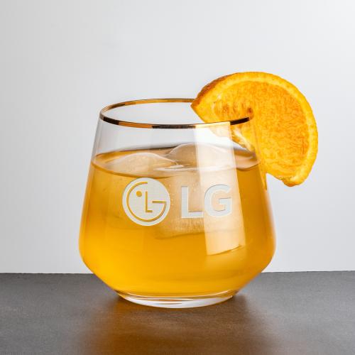 Corporate Recognition Gifts - Etched Barware - Tucson OTR/DOF Gold Rim - Deep Etch