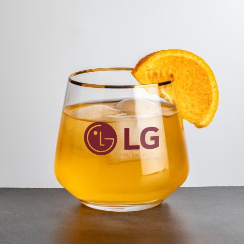 Corporate Recognition Gifts - Etched Barware - Tucson OTR/DOF Gold Rim - Imprinted