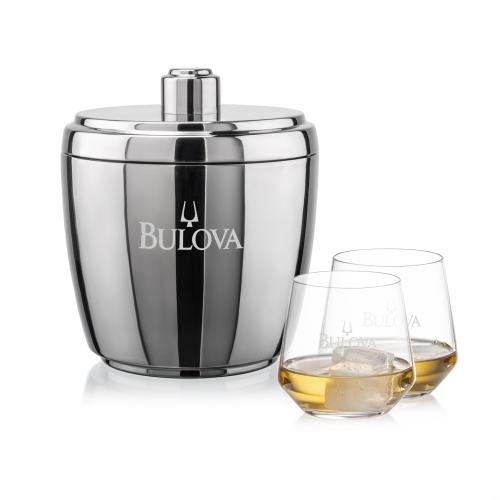 Corporate Recognition Gifts - Etched Barware - Pescara Ice Bucket & Tucson On-the-Rocks Set
