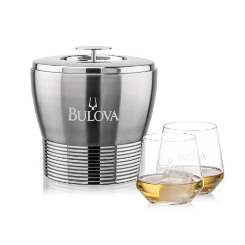 Corporate Recognition Gifts - Etched Barware - Genoa Ice Bucket & Tucson On-the-Rocks Set