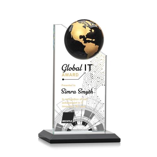 Corporate Awards - Sales Awards - Arden Full Color Black/Gold Spheres Crystal Award