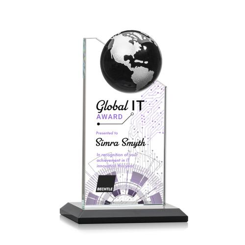 Corporate Awards - Sales Awards - Arden Full Color Black/Silver Spheres Crystal Award