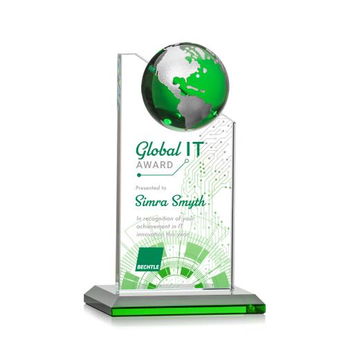 Corporate Awards - Sales Awards - Arden Full Color  Green/Silver Spheres Crystal Award