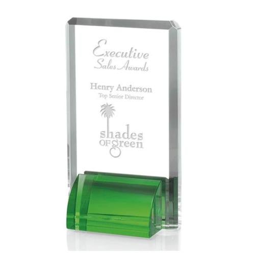 Corporate Awards - Crystal Awards - Colored Crystal - Veronese Green Rectangle Crystal Award