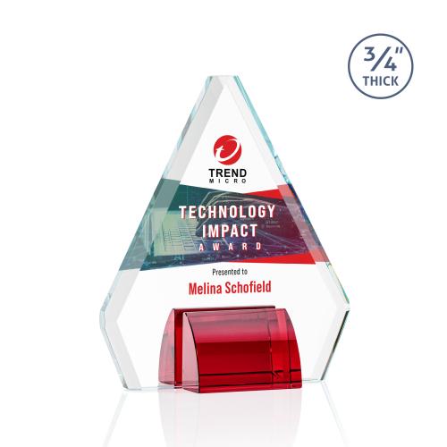 Corporate Awards - Crystal Awards - Colored Crystal - Red Crystal Awards - Roxborough Full Color Red Crystal Award