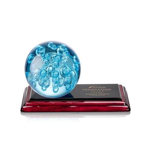 Corporate Awards - Glass Awards - Art Glass Awards - Addison Spheres on Rosewood Base Glass Award