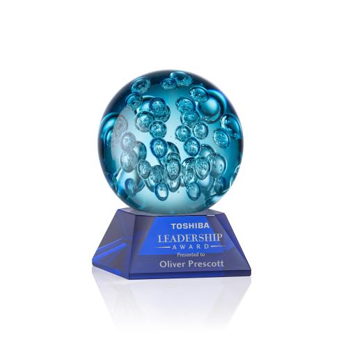 Corporate Awards - Glass Awards - Art Glass Awards - Addison Blue on Sheffield Base Spheres Glass Award