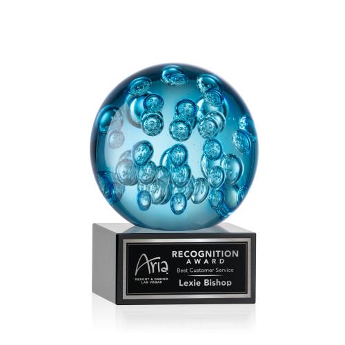 Corporate Awards - Glass Awards - Art Glass Awards - Addison Black on Hancock Base Spheres Glass Award