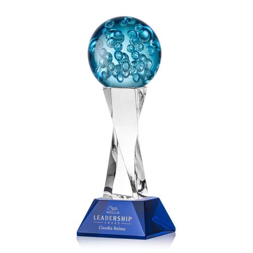 Corporate Awards - Glass Awards - Art Glass Awards - Addison Blue on Langport Base Spheres Glass Award