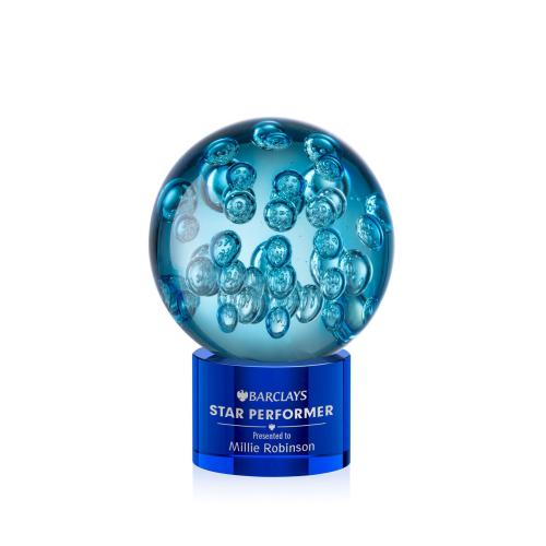 Corporate Awards - Glass Awards - Art Glass Awards - Addison Blue on Marvel Base Spheres Glass Award